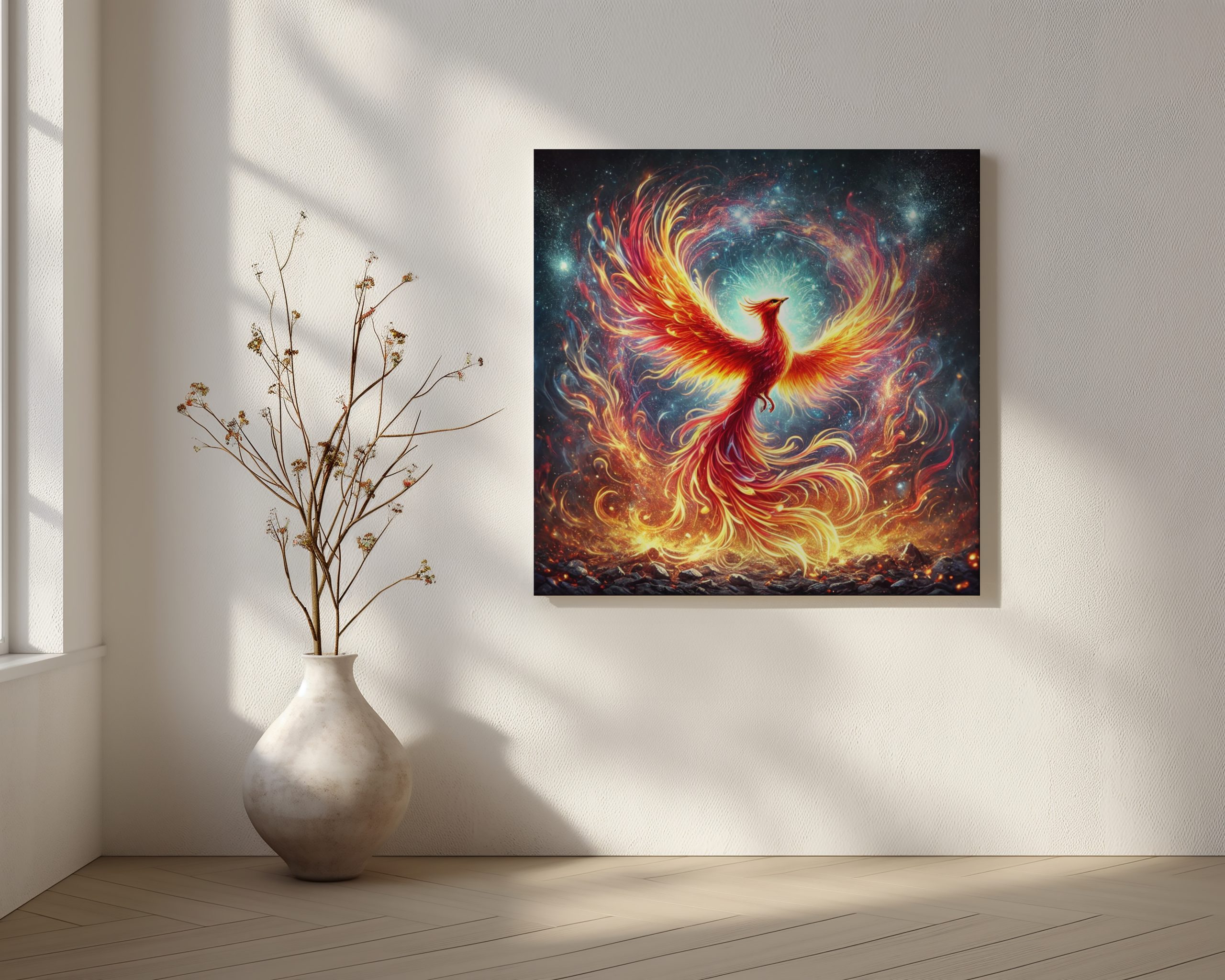 Cosmic Phoenix – Fiery Rebirth Canvas Wall Art - Image 2